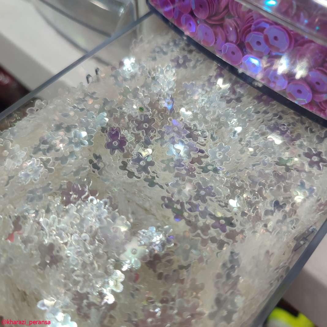 پولک گل نقره ای بسته 10 گرمی