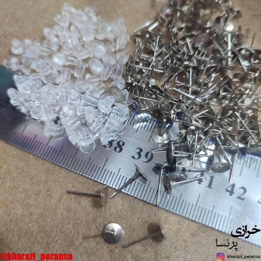 پونزی گوشواره  نقره ای به همراه پشتی (بسته 10 عددی) (کپی)