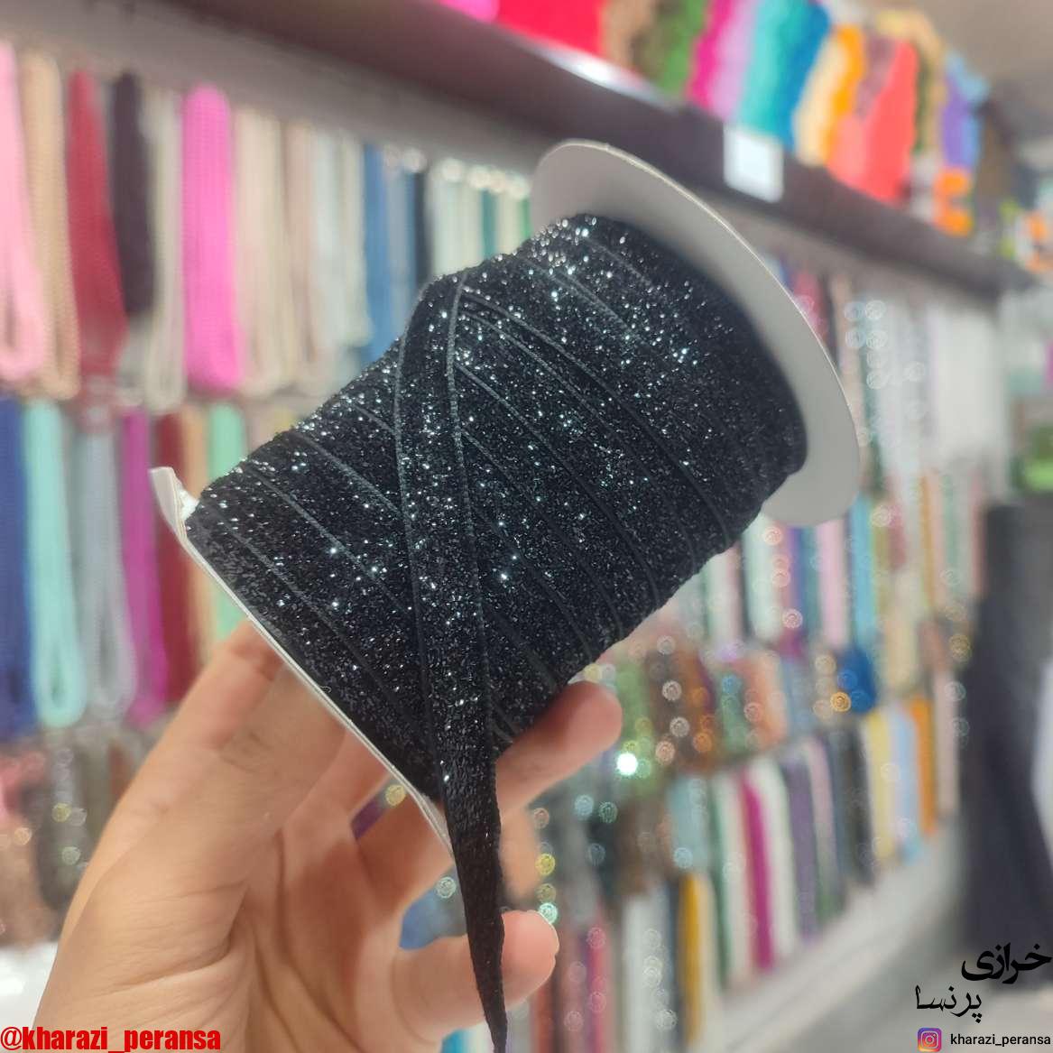 روبان مخمل مشکی زری دار