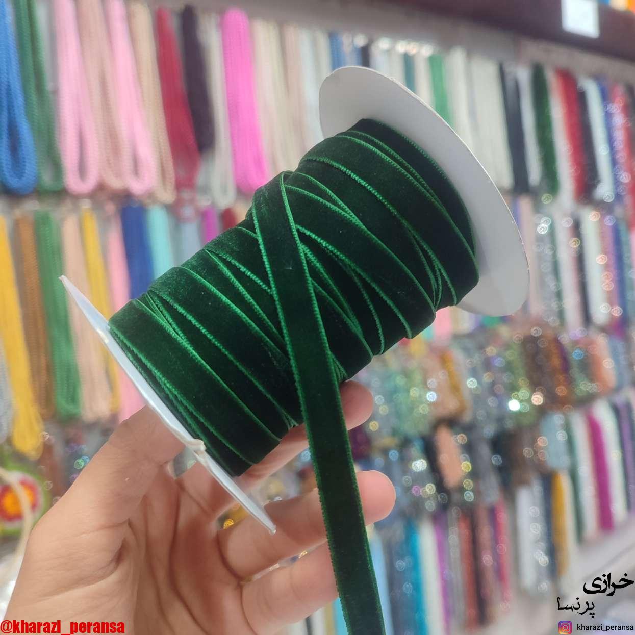 روبان مخمل سبز متری