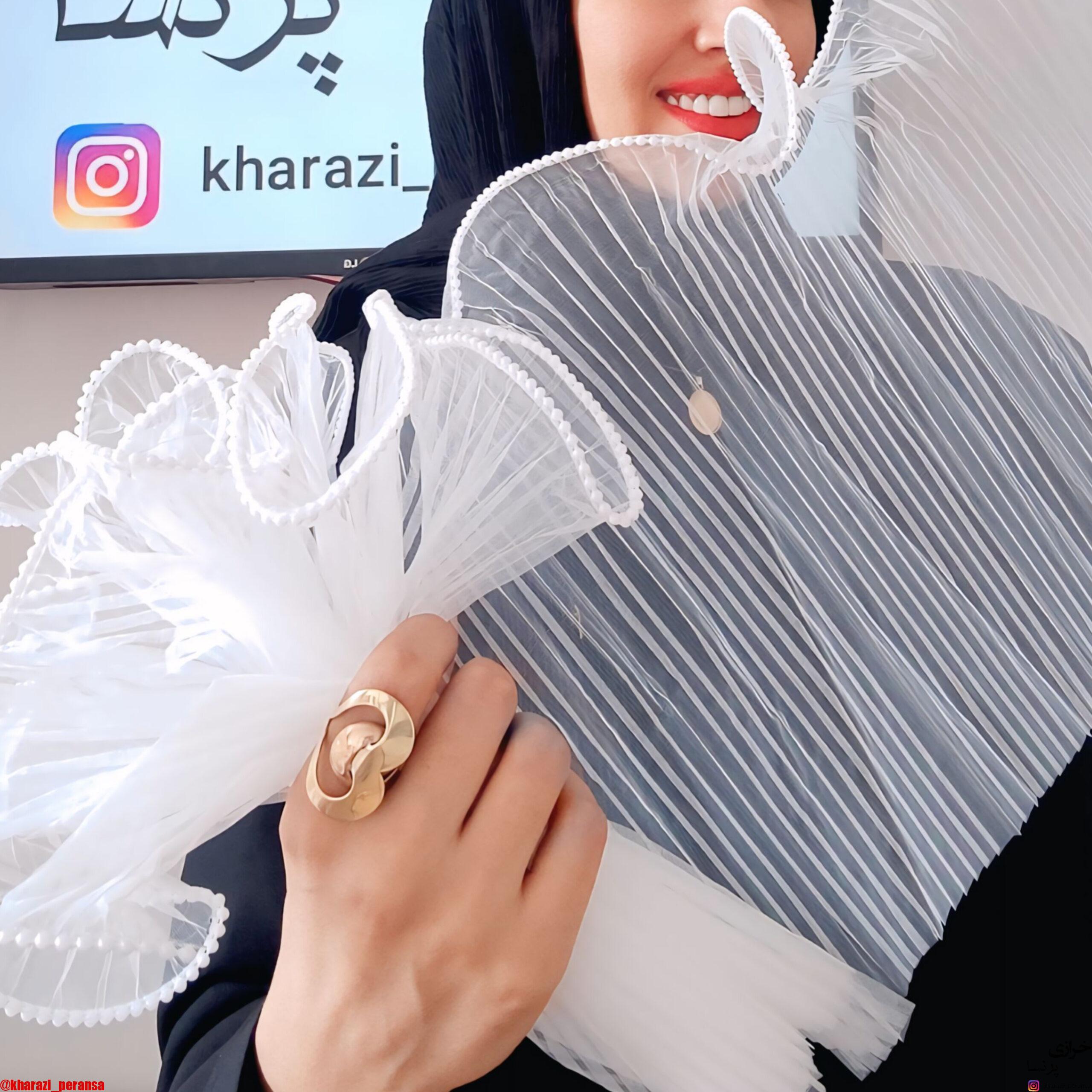 تور  پلیسه مرواریدی گل عروس نیم متری