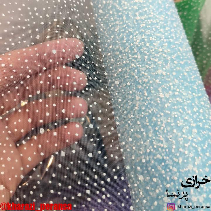 تور خالدار دونه برفی ابی ملایم (متری)